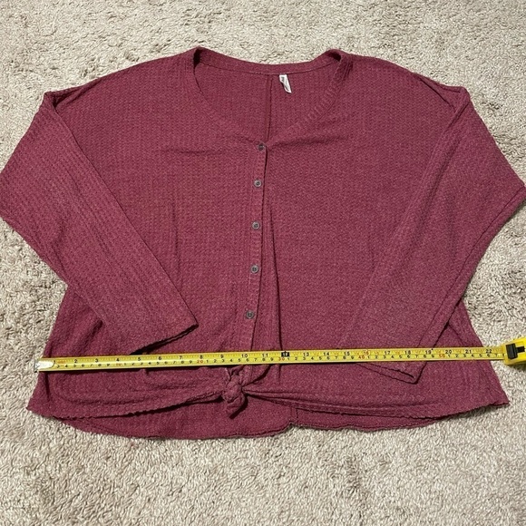 Mudd Women’s Long Sleeve Shirt Large Pink Stretch Waffle Knit Contemporary - Picture 9 of 9